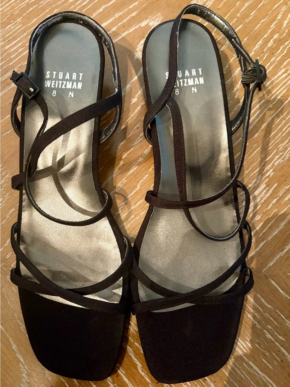 Stuart Weitzman Black Strappy Open-Toe Slingback Sandals